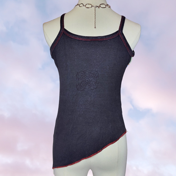 Colorful Tye Dye Patchwork Boho Festival Hippie Cotton Asymmetrical Tank Top - Picture 6 of 7